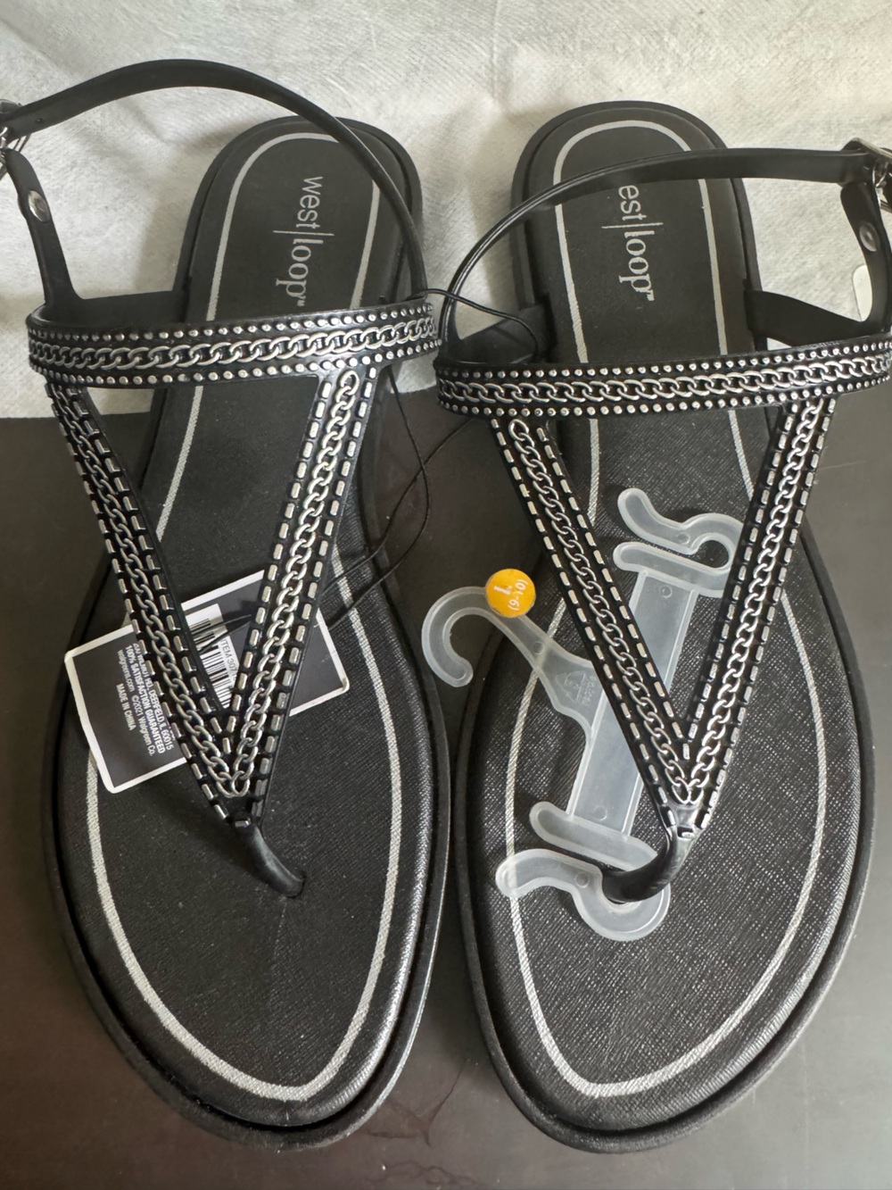 West loop Black Chain-Trim sandals Sz 10 NWT